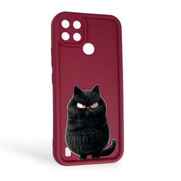Чехол силиконовый Soft Touch с 3D принтом злой котик для Realme C21Y бордовый (Полная защита камеры) 0046968 фото