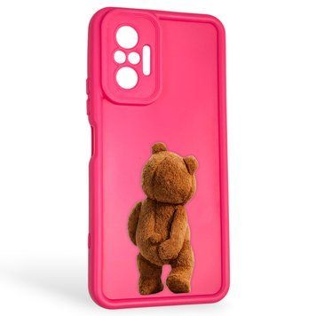 Чехол силиконовый оригинальный Soft Touch с 3D принтом смешного теда мишки для Xiaomi Redmi Note 10 Pro малиновый (Полная защита камеры) 0048982 фото