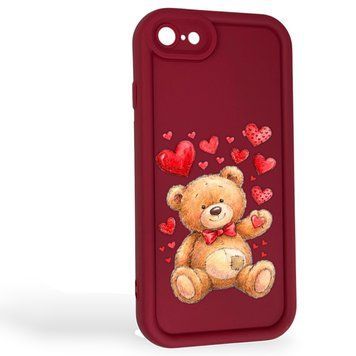 Чехол силиконовый Soft Touch с 3D принтом милый мишка для Apple iPhone 7 бордовый (Полная защита камеры) 0044960 фото