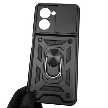 Чехол для Realme C33 бронированный с кольцом со шторкой на камеру на реалми с33 чёрный 0001996 фото