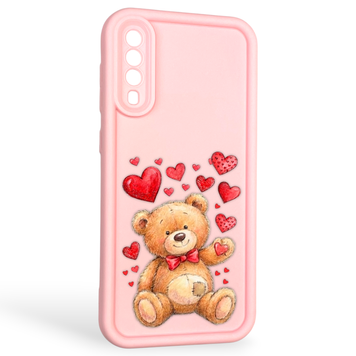 Чехол силиконовый оригинальный Soft Touch с 3D принтом милый мишка для Samsung Galaxy A50 (SM-A505F) розовый (Полная защита камеры) 0043466 фото