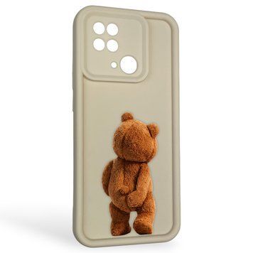 Чехол силиконовый оригинальный Soft Touch с 3D принтом смешного теда мишки для Xiaomi Redmi 10C молочный (Полная защита камеры) 0048832 фото