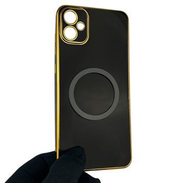 Чехол для Samsung Galaxy A05 SM-A055 с кольцом MagSafe с золотой окантовкой на самсунг а05 черный gs1 0021432 фото