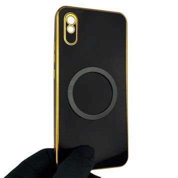 Чехол для Xiaomi Redmi 9A с кольцом MagSafe с золотой окантовкой на редми 9а черный gs1 0021704 фото