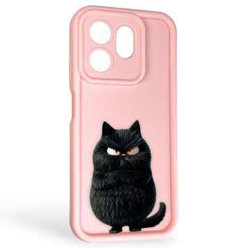 Чохол силіконовий Soft Touch з 3D принтом злого кота для Infinix Hot 50i X6531B рожевий (Повний захист камери) 0047078 фото