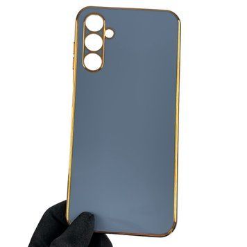 Чехол для Samsung Galaxy A14 4G SM-A145F глянцевый с золотой окантовкой с защитой камеры на самсунг а14 синий 0000042 фото