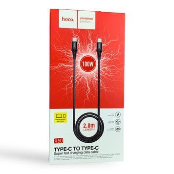 Кабель Hoco X50 Type-C &ndash; Type-C 100W 2 м чёрный (нейлоновая оплётка, PD 5A, для ноутбука) 0062554 фото