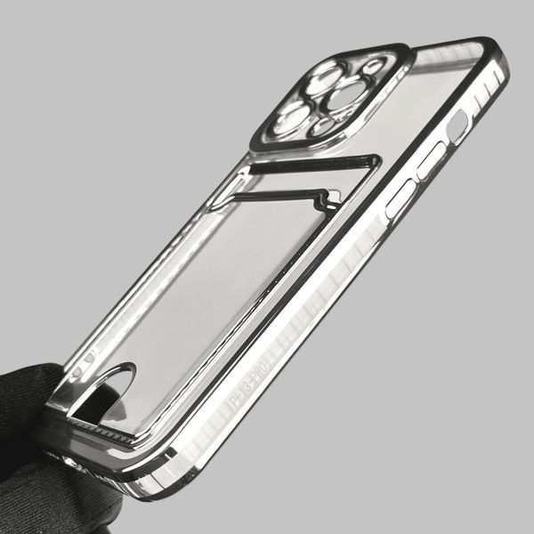 Чехол для Apple iPhone 13 Pro с серебряной окантовкой с карманом для карт на айфон 13 про серебряный 0013004 фото