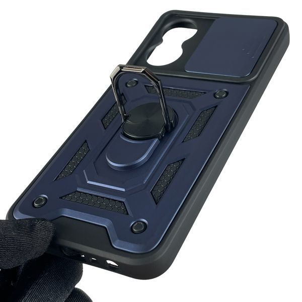 Чохол для OPPO A17k броньований з кільцем зі шторкою на камеру на оппо а17к темно-синій rg1 0001626 фото