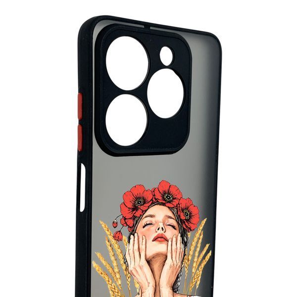 Чохол для телефона Tecno Spark 20C BG7n с 3D принтом дівчина маки колоски із захистом камери чорний 0059260 фото