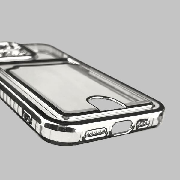Чехол для Apple iPhone 13 Pro с серебряной окантовкой с карманом для карт на айфон 13 про серебряный 0013004 фото