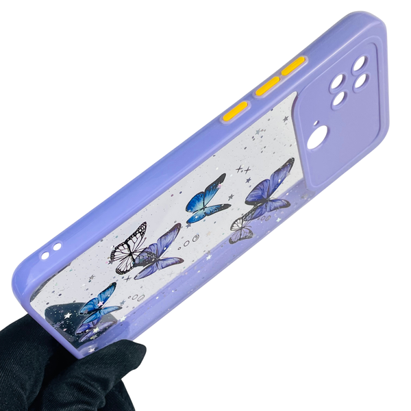 Чохол для Xiaomi POCO C40 з блискітками з метеликами на сяомі поко с40 бузковий 0037884 фото