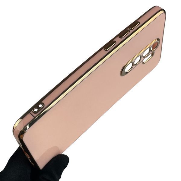 Чехол для Xiaomi Redmi Note 8 Pro с золотой окантовкой с защитой камеры на сяоми редми нот 8 про розовый 0008353 фото