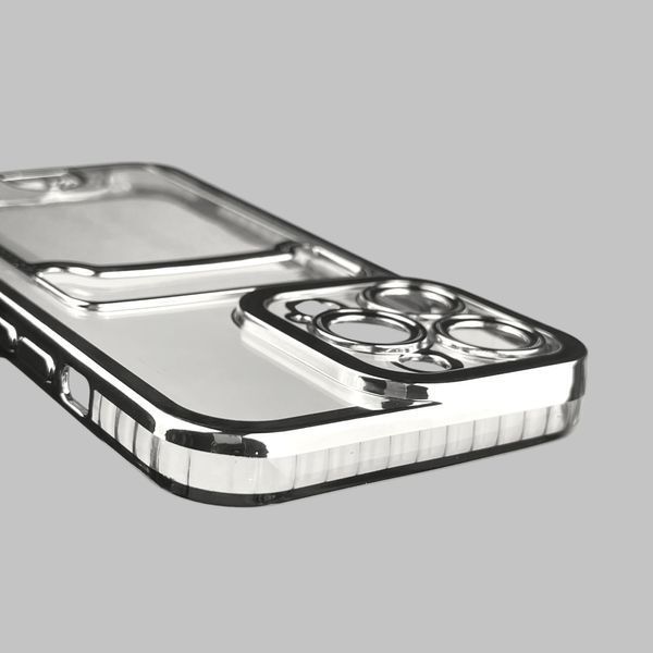 Чехол для Apple iPhone 13 Pro с серебряной окантовкой с карманом для карт на айфон 13 про серебряный 0013004 фото