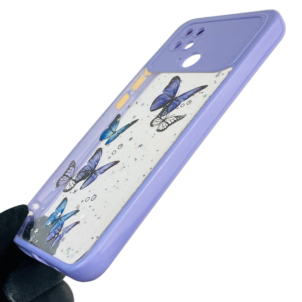 Чохол для Xiaomi POCO C40 з блискітками з метеликами на сяомі поко с40 бузковий 0037884 фото