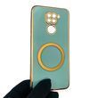 Чохол для Xiaomi Redmi Note 9 глянцевий з кільцем MagSafe із золотою окантовкою на сяомі редмі нот 9 бірюзовий gs1