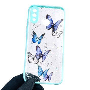 Чохол для Huawei Nova 3E з блискітками з метеликами на хуавей нова 3е бірюзовий 0037778 фото