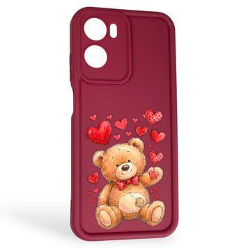 Чехол силиконовый Soft Touch с 3D принтом милый мишка для Motorola G05 бордовый (Полная защита камеры) 0044735 фото