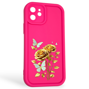 Чохол силіконовий Soft Touch з 3D принтом жіночим для Apple iPhone 12 малиновий (Повний захист камери) 0042455 фото