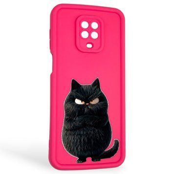 Чохол силіконовий оригінальний Soft Touch з 3D принтом злого кота для Xiaomi Redmi Note 9 Pro малиновий (Повний захист камери) 0046906 фото