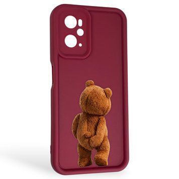 Чехол силиконовый Soft Touch с 3D принтом смешного теда мишки для Realme 9i бордовый (Полная защита камеры) 0049295 фото