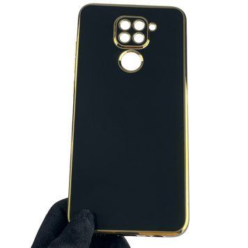 Чохол для Xiaomi Redmi Note 9 глянсовий із золотою окантовкою із захистом камери на сяомі редмі нот 9 чорний 0008349 фото