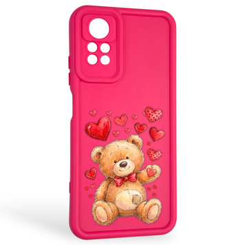 Чехол силиконовый оригинальный Soft Touch с 3D принтом милый мишка для Xiaomi Redmi Note 12 Pro малиновый (Полная защита камеры) 0043808 фото