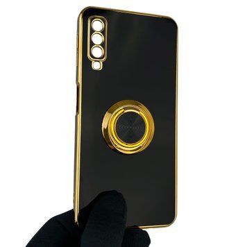 Чехол для Samsung Galaxy A7 2018 SM-A750 с кольцом-подставкой с золотой окантовкой на самсунг а7 2018 черный gs1 0020656 фото