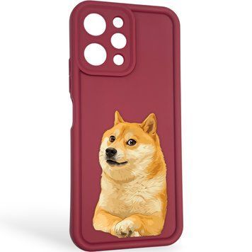 Чехол силиконовый оригинальный Soft Touch с 3D принтом мема сибу для Xiaomi Redmi 12 бордовый (Полная защита камеры) 0047741 фото