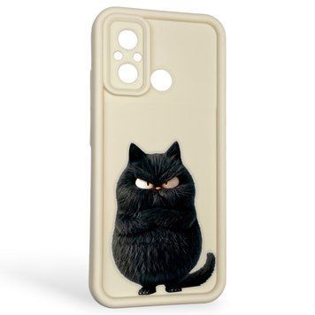 Чехол силиконовый оригинальный Soft Touch с 3D принтом злой котик для Xiaomi Poco C55 молочный (Полная защита камеры) 0046655 фото