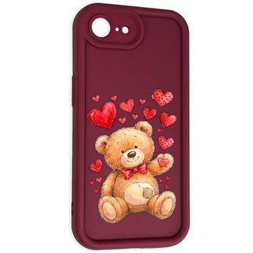 Чохол силіконовий Soft Touch з 3D принтом милий ведмедик для Apple iPhone 16e бордовий (Повний захист камери) 0044955 фото