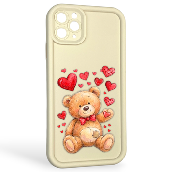 Чехол силиконовый оригинальный Soft Touch с 3D принтом милый мишка для Apple iPhone 11 Pro Max молочный (Полная защита камеры) 0043183 фото
