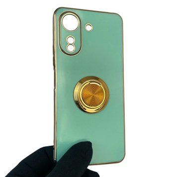 Чехол для Xiaomi Redmi 13C с кольцом-подставкой с золотой окантовкой на редми 13с бирюзовый gs1 0020798 фото