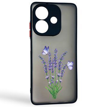 Чохол для телефона Oppo A3 с 3D принтом лаванда з метеликами із захистом камери чорний 0059305 фото