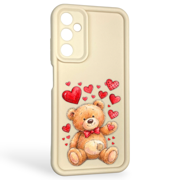Чехол силиконовый оригинальный Soft Touch с 3D принтом милый мишка для Samsung Galaxy A05S (SM-A057) молочный (Полная защита камеры) 0043343 фото