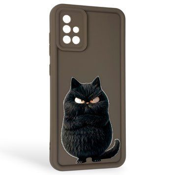 Чехол силиконовый Soft Touch с 3D принтом злой котик для Samsung Galaxy A71 (SM-A715F) коричневый (Полная защита камеры) 0047013 фото
