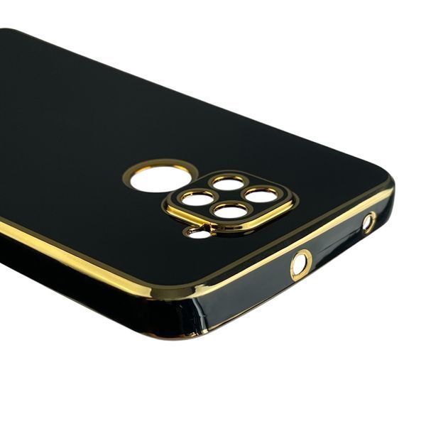 Чохол для Xiaomi Redmi Note 9 глянсовий із золотою окантовкою із захистом камери на сяомі редмі нот 9 чорний 0008349 фото