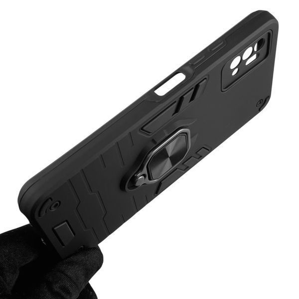 Чехол для телефона ZTE Blade A71 бронированный с магнитным кольцом-держателем на зте блейд а71 чёрный 0025841 фото