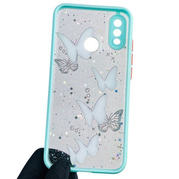 Чохол для Huawei Nova 3E з блискітками з метеликами на хуавей нова 3е бірюзовий 0037778 фото
