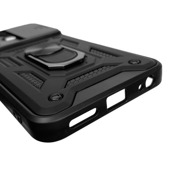 Чехол для Tecno Spark Go 2024 BG6 бронированный с кольцом со шторкой на техно спарк го 2024 чёрный 0002016 фото