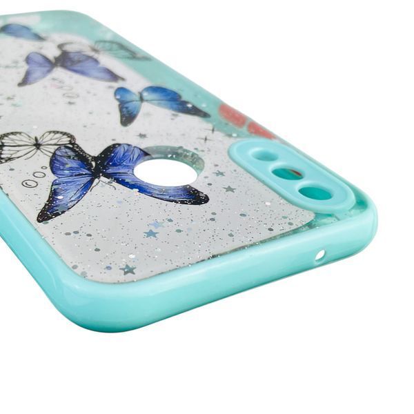 Чохол для Huawei Nova 3E з блискітками з метеликами на хуавей нова 3е бірюзовий 0037778 фото