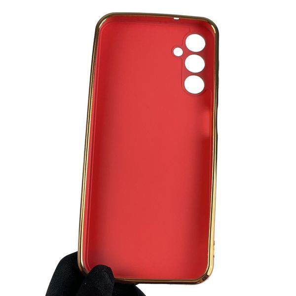 Чехол для Samsung Galaxy A14 5G SM-A146 глянцевый с золотой окантовкой с защитой камеры на самсунг а14 красный 0000187 фото