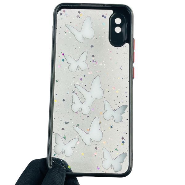 Чохол для Xiaomi Redmi 9A з блискітками з метеликами на сяомі редмі 9а чорний 0037728 фото