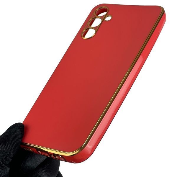 Чехол для Samsung Galaxy A14 5G SM-A146 глянцевый с золотой окантовкой с защитой камеры на самсунг а14 красный 0000187 фото
