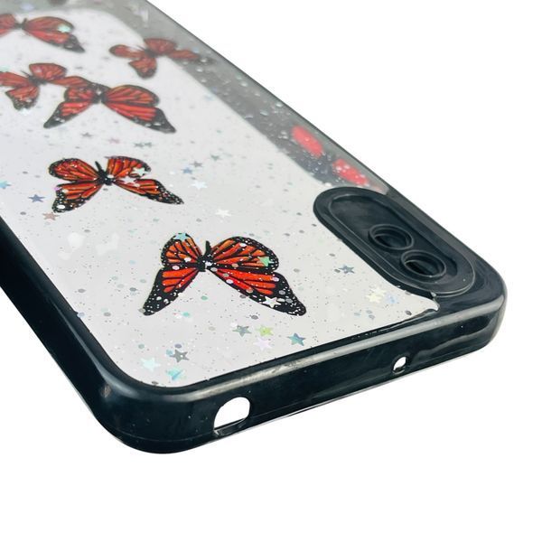 Чохол для Xiaomi Redmi 9A з блискітками з метеликами на сяомі редмі 9а чорний 0037728 фото