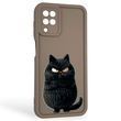 Чехол силиконовый оригинальный Soft Touch с 3D принтом злой котик для Samsung Galaxy A12 (SM-A127F) коричневый (Полная защита камеры)
