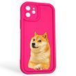 Чехол силиконовый оригинальный Soft Touch с 3D принтом мема сибу для Apple iPhone 12 малиновый (Полная защита камеры)