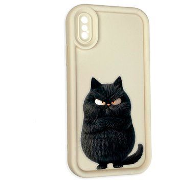 Чехол силиконовый оригинальный Soft Touch с 3D принтом злой котик для Apple iPhone Xs молочный (Полная защита камеры) 0046209 фото