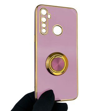 Чохол для Realme 5i з кільцем-підставкою із золотою окантовкою на реалмі 5і чорничний gs1 0021026 фото