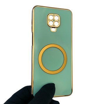Чехол для Xiaomi Redmi Note 9 Pro с кольцом MagSafe с золотой окантовкой на сяоми редми нот 9 про бирюзовый gs1 0022698 фото